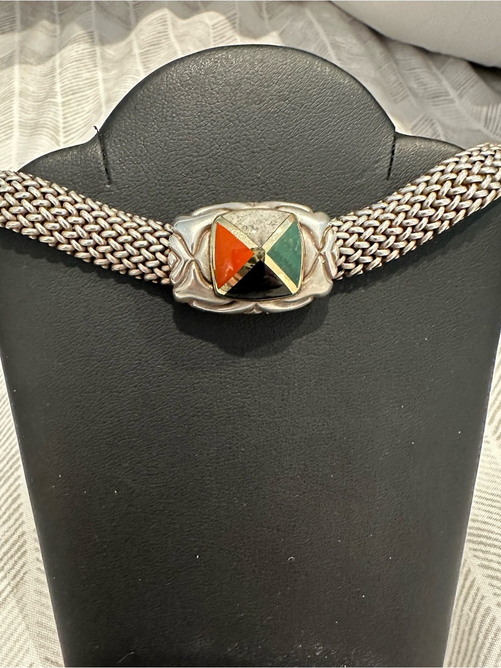 Asch grossbardt sterling silver and 18k gold multistone necklace